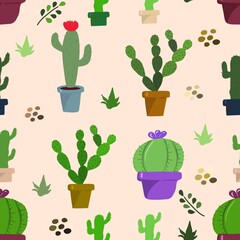 Seamless pattern with cacti . The illustration is drawn with live lines by hand in the doodle style. Design for clothing fabric and other items.
