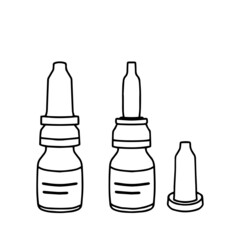 Two pharmacy bottles with a pipette in the style of doodles in a vector format, suitable for use on the Internet, print or advertising.