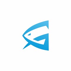 fishing logo, letter G with fish head