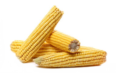 Group fresh cob of corn isolated on white background