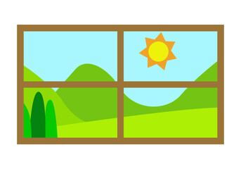 Fototapeta premium Paisaje primaveral y veraniego visto a través de una ventana.