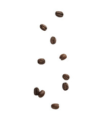 Coffee beans falling isolated on white background with clipping path.