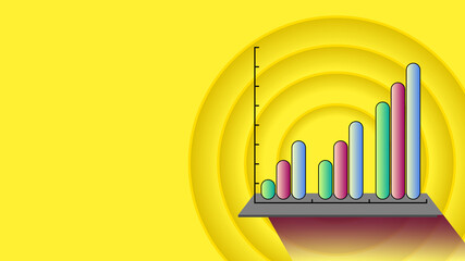 Business analysis situation showing an 3D infographic, chart or diagram on a tablet or laptop placed on a yellow background. Vector illustration for website, marketing material or online advertising.