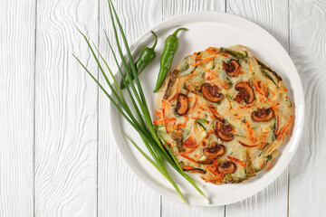Yachaejeon, veggies hot korean pancake, top view