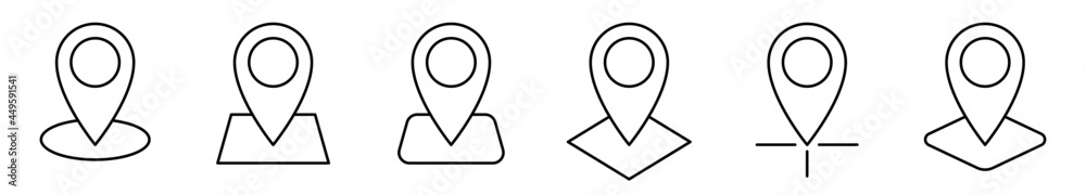 Wall mural set of location icons. black navigation icon. linear map pointer icon. vector illustration.