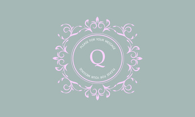 Decorative monogram in pastel colors for invitation cards with the letter Q. Graphic design of the page, cafe, hotel, business.