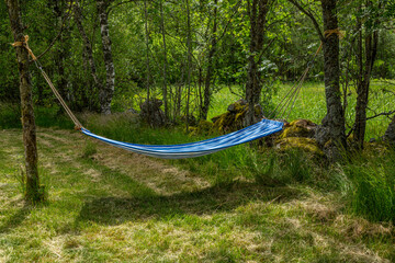 Suspended hammock in the shade of the trees