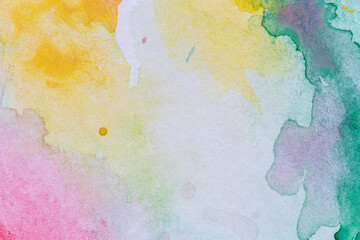 Fototapeta premium Macro close-up of abstract colorful watercolor gradients, splashes and stains. Textured white paper background.