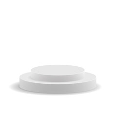 Podium scene or 3D round pillar stand scene and winner pedestal in studio on vector gray or white minimal background.