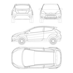 Mini car vector template for car branding and advertising. Car set on white background. View from side, front, top and rear.
