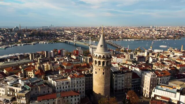 High angle view of Galata tower in Istanbul