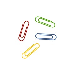 Multicolored paper clips isolated on white background. Vector flat illustration. Subject of office supplies, education, office 