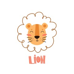 Print with a cute lion on white background. Great for designing baby clothes.