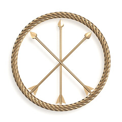 Crossed arrows in rope circle 3d rendering