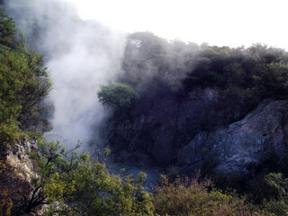 Steamy lake volcano valley