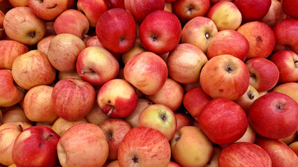 Group Of Red Apples.  Close-up Red Apples Texture . Fresh Juicy Red Apples