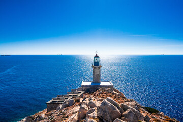 Lighthouse at cape Tainaron lighthouse in Mani Peloponnese, the southernmost point of mainland...