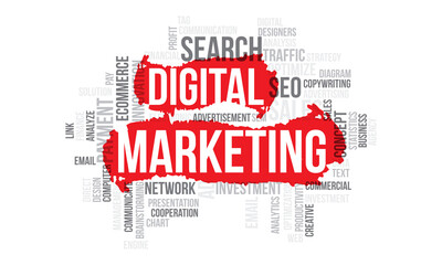 Obraz premium Business Concept, Digital Marketing Word Cloud Vector Template