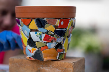 Home made mosaic flower pot