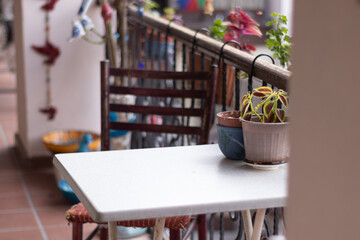 Terrace with desk and plant