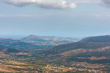 Obraz premium sea panorama from the heights of Keratea at sunset in Athens in Greece