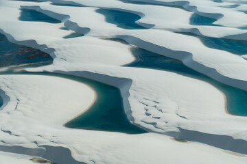 Aerial view of sand dunes in Lencois Maranhenses National Park, Brazil