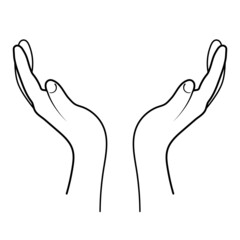 Open hands outline vector illustration. Icon of asking hands in vector. EPS 10. Simple design.