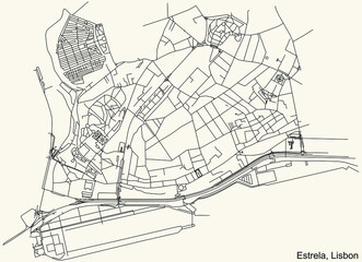 Obraz premium Black simple detailed street roads map on vintage beige background of the quarter Estrela civil parish of Lisbon, Portugal
