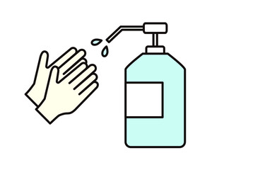 アルコール消毒液と手のイラスト