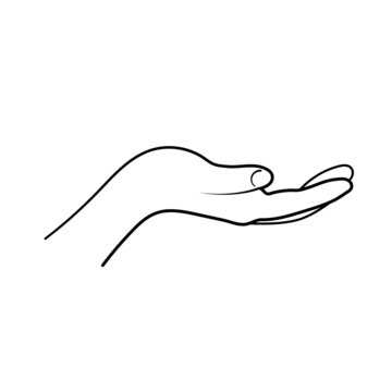 Open hand outline vector illustration. Icon of asking hand in vector. EPS 10. Simple design.