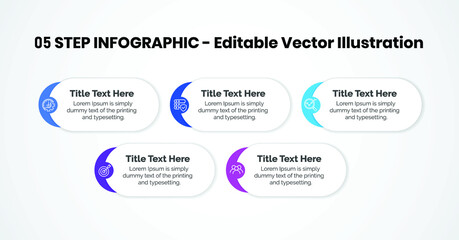 5 Steps Infographics Design Template - Graph, Pie chart, workflow layout, cycling diagram, brochure, report, presentation, web design. Editable Vector illustration