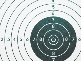 Target for shooting. Black and white light background or wallpaper. Backdrop on the subject of shooting sports and training. The target bull's-eye is tinted in blue