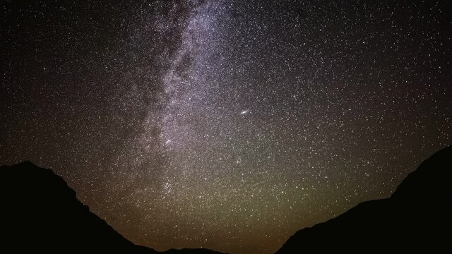 Timelapse shot of night sky covered with the stars of milky way