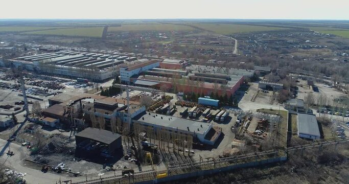 Plant top view. Large factory aerial view, exterior of a large factory.
