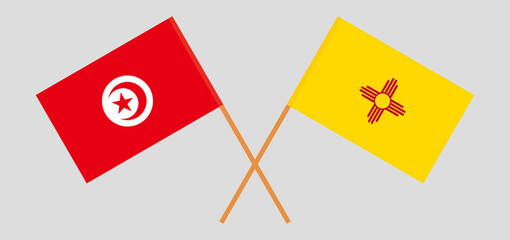 Crossed flags of Tunisia and the State of New Mexico. Official colors. Correct proportion