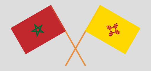 Crossed flags of Morocco and the State of New Mexico. Official colors. Correct proportion