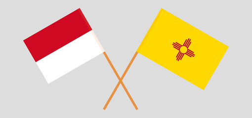 Crossed flags of Monaco and the State of New Mexico. Official colors. Correct proportion