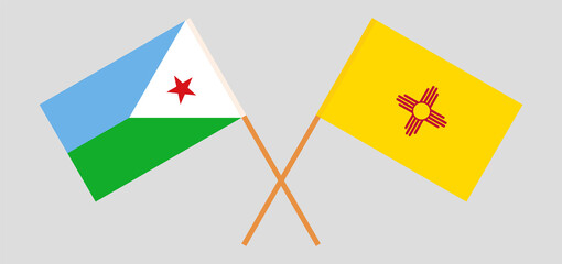 Crossed flags of Djibouti and the State of New Mexico. Official colors. Correct proportion