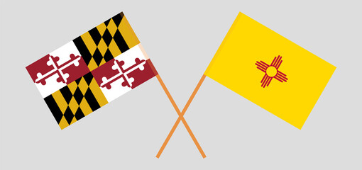 Crossed flags of the State of Maryland and the State of New Mexico. Official colors. Correct proportion