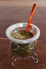 Plano cercano de mate,  bebida tradicional argentina.