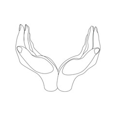 Cupped care hands outline. Black thin line hands. Logo with hands.