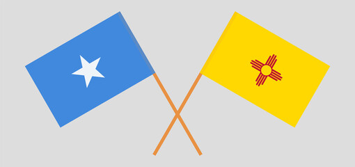 Crossed flags of Somalia and the State of New Mexico. Official colors. Correct proportion
