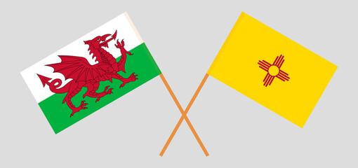 Crossed flags of Wales and the State of New Mexico. Official colors. Correct proportion