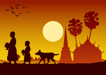 food offering to a monk or ask as a favour receive food or ask for alms,routine of monk