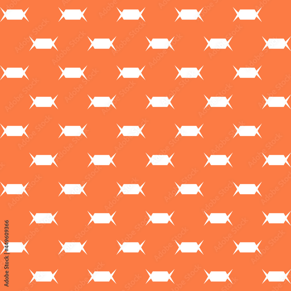 Poster orange background and candys. vector minimal pattern. seamless wallpaper with white silhouette of ca