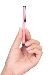 hand holding a soft pointed touchscreen stylus pen isolated on white background