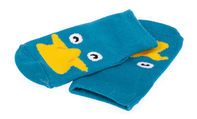 Pair of cute child socks isolated on white background.