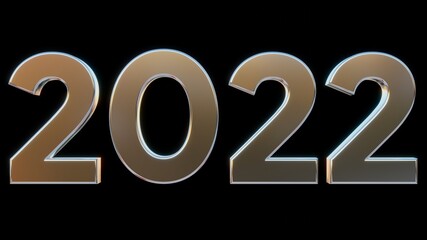 happy new year 2022 text metal effect 3d numbers with black isolated background . for greeting card, banner, poster . 3d illustration rendering . modern , trendy and simple