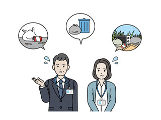 ポイ捨て　不法投棄の問題　困る　自治体　地域　ボランティア活動　イラスト素材