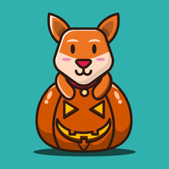 vector illustration of 
cute puppy hugging pumpkin